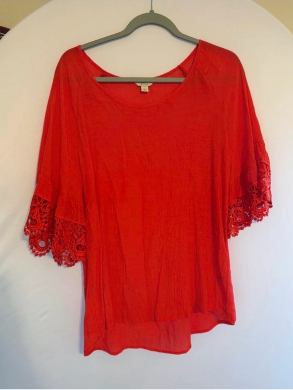 Women's Coral Crochet Sleeve Top